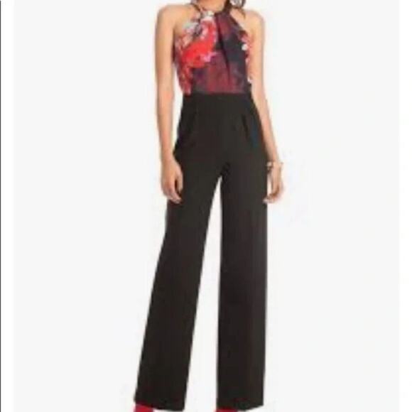 Trina Turk Floral & Black Halter‎ Jumpsuit Size 6 - Picture 2 of 14